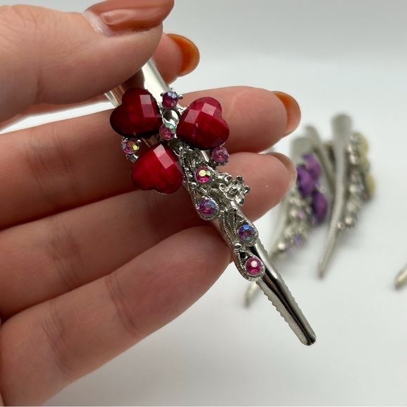 Lot of 7 Silver Tone Alligator Clips Floral Butterfly and Rhinestones Classic